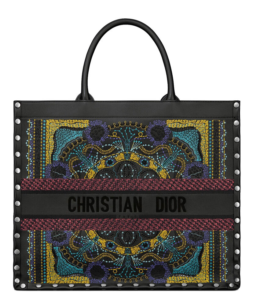 Christian Dior Book Tote Mizza Embroidery Bag Black